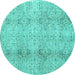 Round Machine Washable Persian Turquoise Traditional Area Rugs, wshtr3451turq