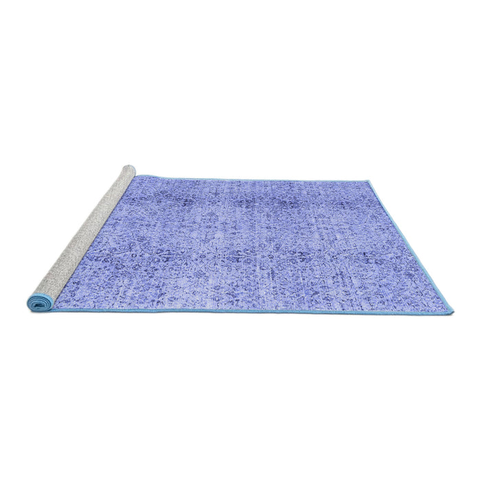 Sideview of Machine Washable Persian Blue Traditional Rug, wshtr3451blu