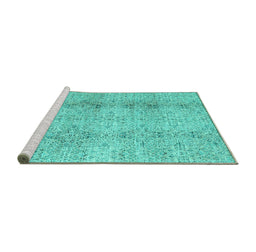 Sideview of Machine Washable Persian Turquoise Traditional Area Rugs, wshtr3451turq