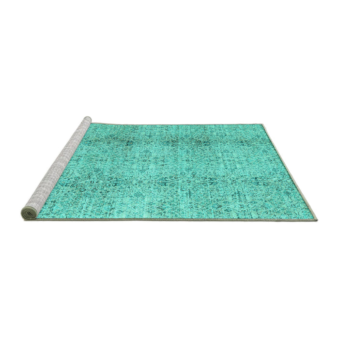 Sideview of Machine Washable Persian Turquoise Traditional Area Rugs, wshtr3451turq