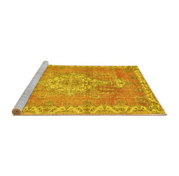Sideview of Machine Washable Medallion Yellow Traditional Rug, wshtr3452yw
