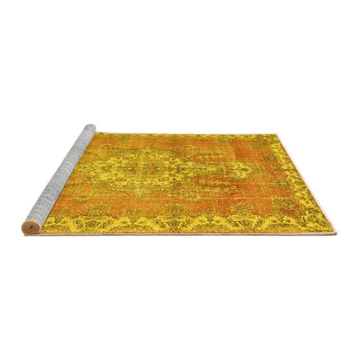 Sideview of Machine Washable Medallion Yellow Traditional Rug, wshtr3452yw