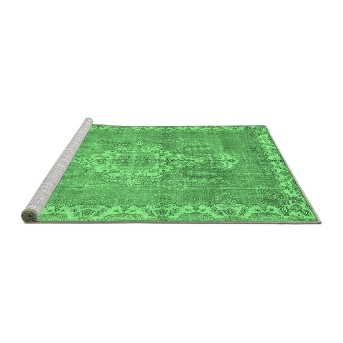 Sideview of Machine Washable Medallion Emerald Green Traditional Area Rugs, wshtr3452emgrn