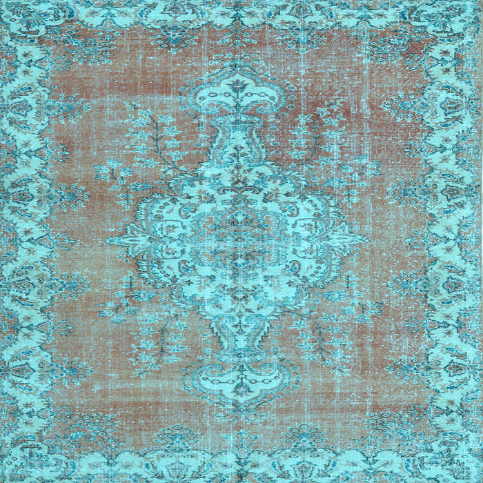 Square Machine Washable Medallion Light Blue Traditional Rug, wshtr3452lblu