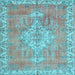 Square Machine Washable Medallion Light Blue Traditional Rug, wshtr3452lblu