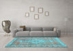 Machine Washable Medallion Light Blue Traditional Rug in a Living Room, wshtr3452lblu