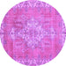 Round Machine Washable Medallion Purple Traditional Area Rugs, wshtr3452pur