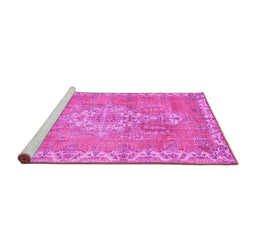 Sideview of Machine Washable Medallion Pink Traditional Rug, wshtr3452pnk