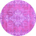 Round Medallion Purple Traditional Rug, tr3452pur