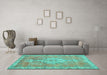 Machine Washable Medallion Turquoise Traditional Area Rugs in a Living Room,, wshtr3452turq