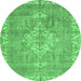 Round Machine Washable Medallion Emerald Green Traditional Area Rugs, wshtr3452emgrn