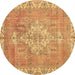 Round Machine Washable Medallion Brown Traditional Rug, wshtr3452brn