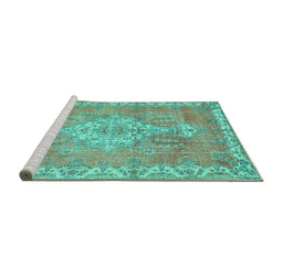 Sideview of Machine Washable Medallion Turquoise Traditional Area Rugs, wshtr3452turq