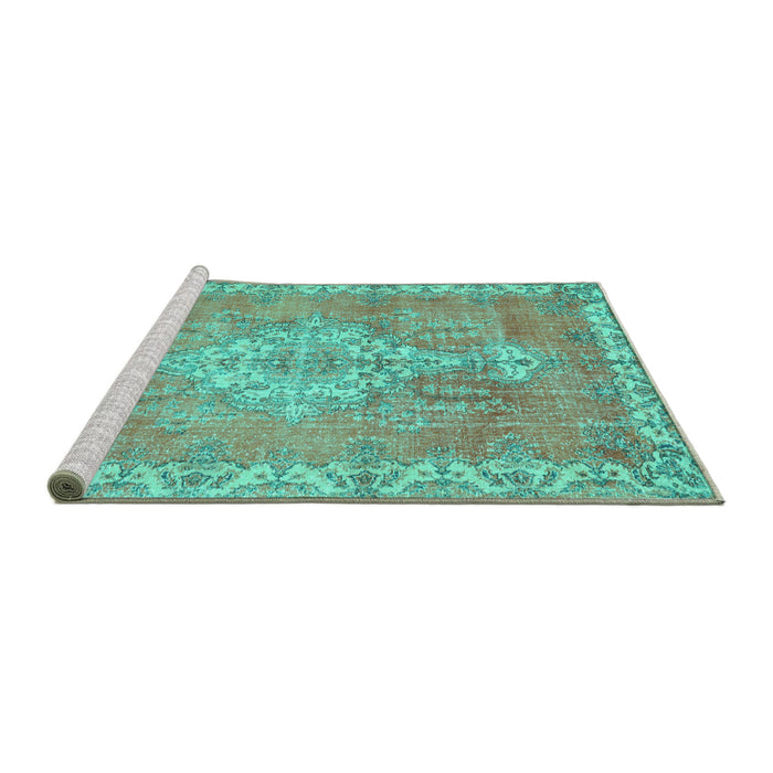 Sideview of Machine Washable Medallion Turquoise Traditional Area Rugs, wshtr3452turq