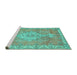 Sideview of Machine Washable Medallion Turquoise Traditional Area Rugs, wshtr3452turq