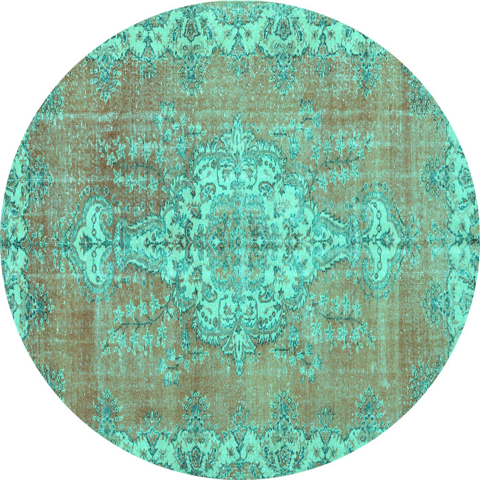 Round Medallion Turquoise Traditional Rug, tr3452turq