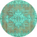 Round Medallion Turquoise Traditional Rug, tr3452turq