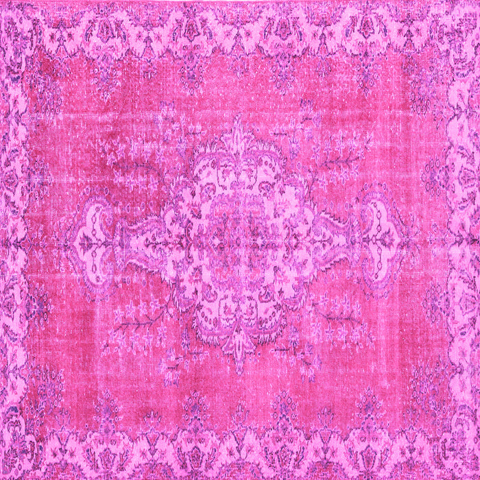 Square Machine Washable Medallion Pink Traditional Rug, wshtr3452pnk
