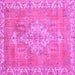 Square Machine Washable Medallion Pink Traditional Rug, wshtr3452pnk