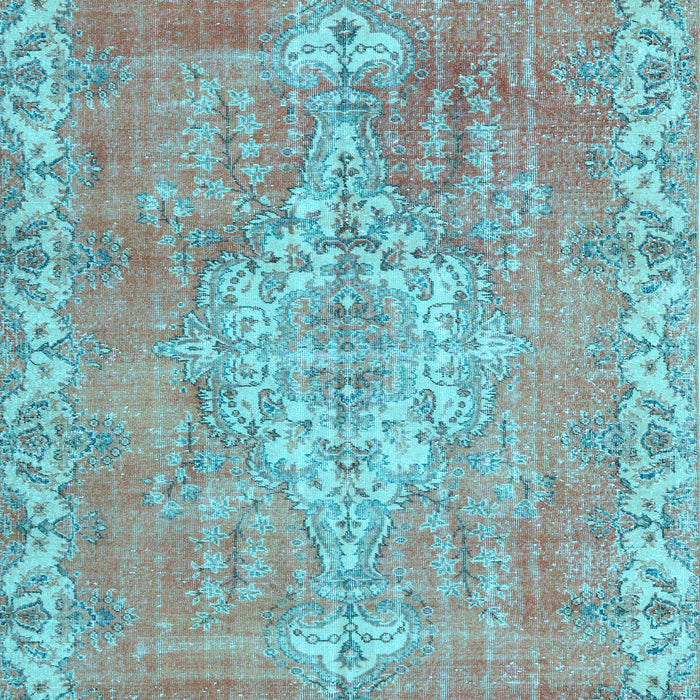 Machine Washable Medallion Light Blue Traditional Rug, wshtr3452lblu