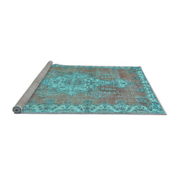 Sideview of Machine Washable Medallion Light Blue Traditional Rug, wshtr3452lblu