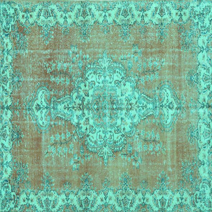 Square Machine Washable Medallion Turquoise Traditional Area Rugs, wshtr3452turq