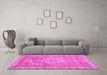 Machine Washable Medallion Pink Traditional Rug in a Living Room, wshtr3452pnk