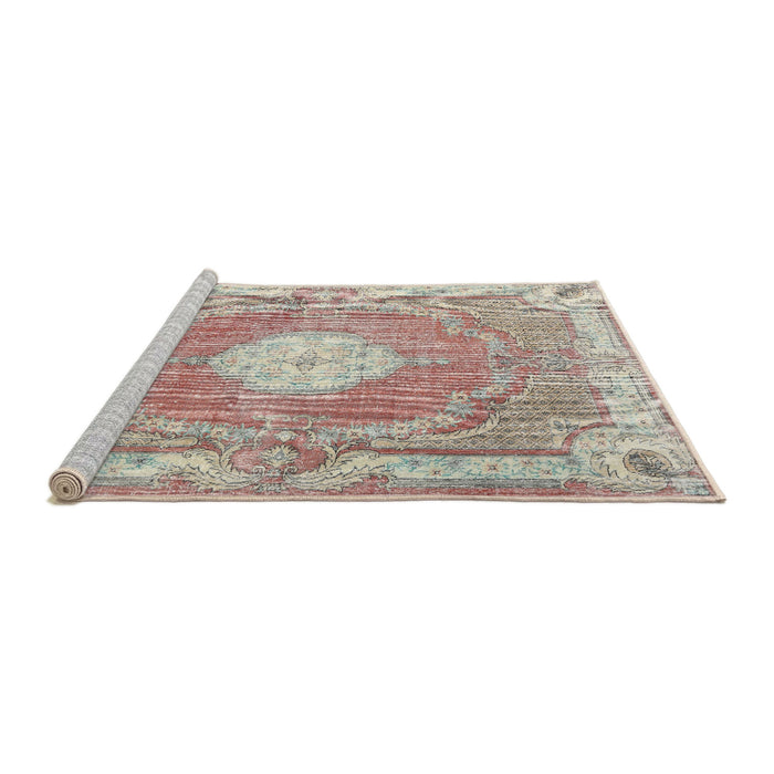 Sideview of Machine Washable Traditional Orange Salmon Pink Rug, wshtr3453