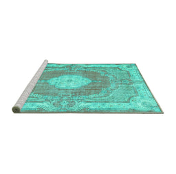 Sideview of Machine Washable Persian Turquoise Traditional Area Rugs, wshtr3453turq
