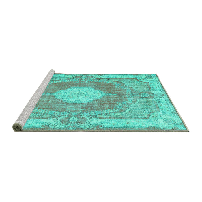 Sideview of Machine Washable Persian Turquoise Traditional Area Rugs, wshtr3453turq