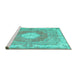 Sideview of Machine Washable Persian Turquoise Traditional Area Rugs, wshtr3453turq