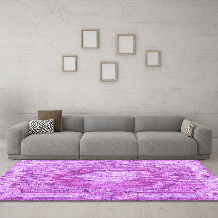 Machine Washable Persian Purple Traditional Area Rugs in a Living Room, wshtr3453pur