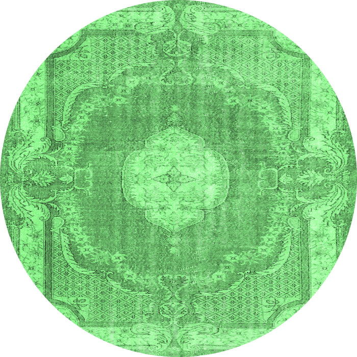 Round Machine Washable Persian Emerald Green Traditional Area Rugs, wshtr3453emgrn