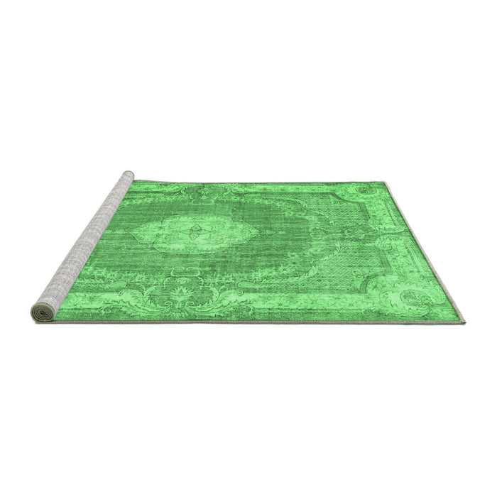 Sideview of Machine Washable Persian Emerald Green Traditional Area Rugs, wshtr3453emgrn