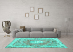 Machine Washable Persian Turquoise Traditional Area Rugs in a Living Room,, wshtr3453turq