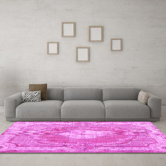 Machine Washable Persian Pink Traditional Rug in a Living Room, wshtr3453pnk