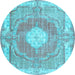 Round Machine Washable Persian Light Blue Traditional Rug, wshtr3453lblu