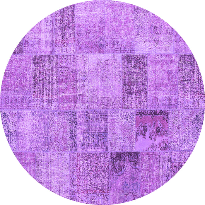 Round Machine Washable Persian Purple Traditional Area Rugs, wshtr3455pur