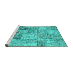 Sideview of Machine Washable Persian Turquoise Traditional Area Rugs, wshtr3455turq