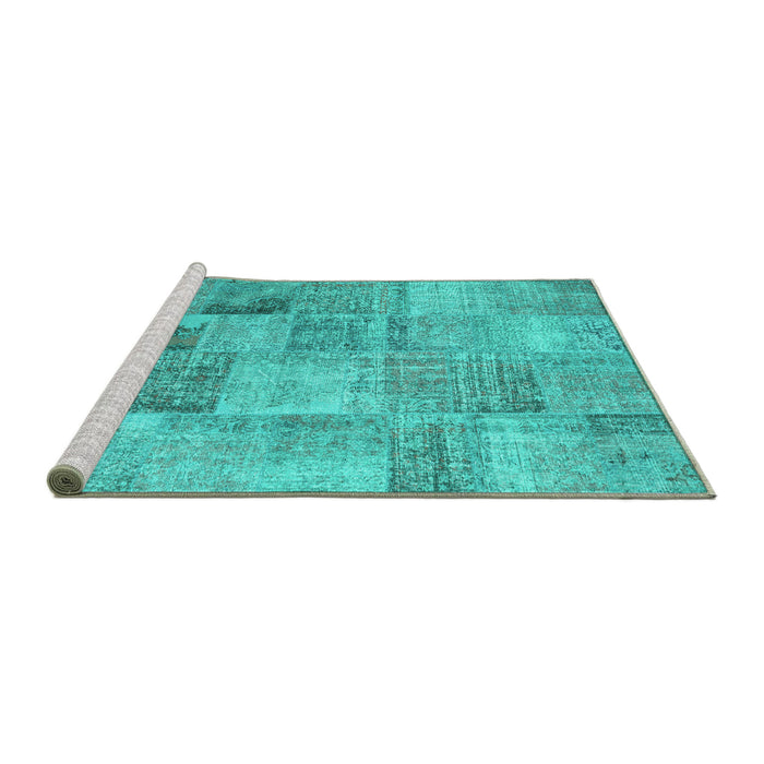 Sideview of Machine Washable Persian Turquoise Traditional Area Rugs, wshtr3455turq
