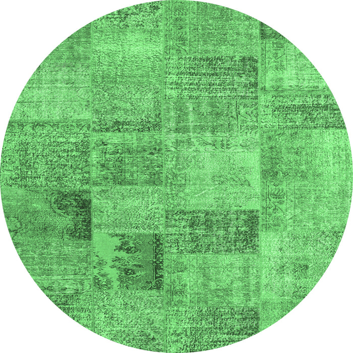 Round Machine Washable Persian Emerald Green Traditional Area Rugs, wshtr3455emgrn