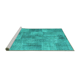 Sideview of Machine Washable Persian Turquoise Traditional Area Rugs, wshtr3456turq