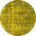 Round Persian Yellow Traditional Rug, tr3457yw