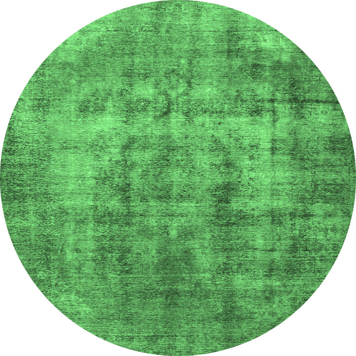Round Machine Washable Persian Emerald Green Traditional Area Rugs, wshtr3457emgrn