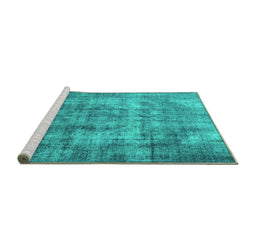 Sideview of Machine Washable Persian Turquoise Traditional Area Rugs, wshtr3457turq