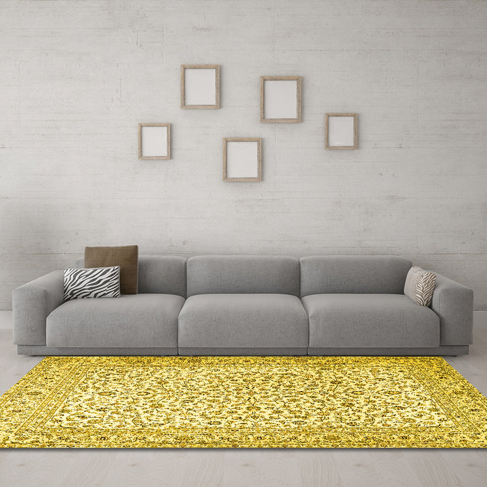 Machine Washable Persian Yellow Traditional Rug in a Living Room, wshtr3458yw