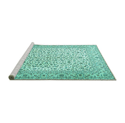 Sideview of Machine Washable Persian Turquoise Traditional Area Rugs, wshtr3458turq