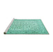 Sideview of Machine Washable Persian Turquoise Traditional Area Rugs, wshtr3458turq