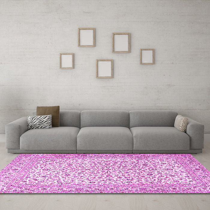 Machine Washable Persian Pink Traditional Rug in a Living Room, wshtr3458pnk