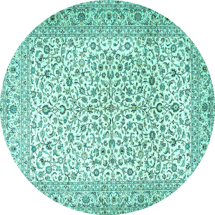 Round Machine Washable Persian Turquoise Traditional Area Rugs, wshtr3458turq